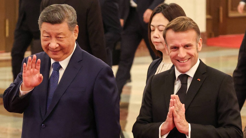 習近平同馬克龍舉行會談。 法新社