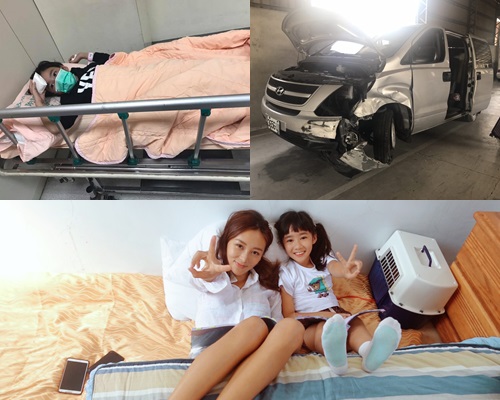 Debbie將臥病床照照上面臉嚇壞大家；她們坐的車傷毀大。