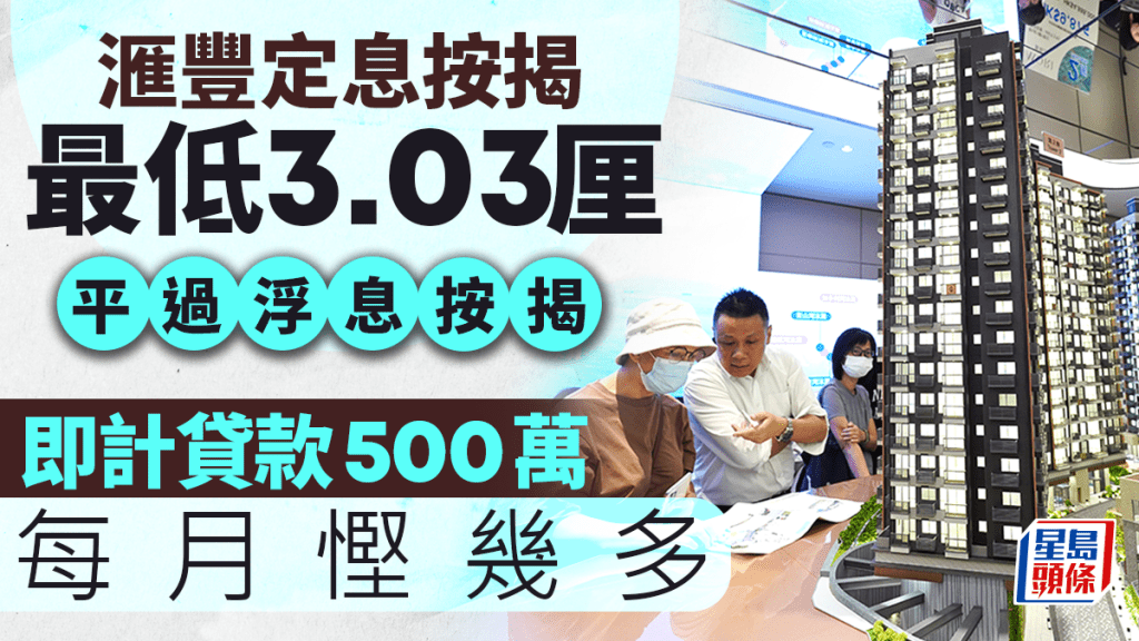 滙豐定息按揭最低3.03厘 平過浮息按揭 即計貸款500萬每月慳幾多