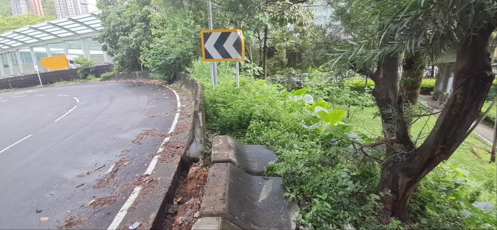 石壆撞毀甩出多塊石屎。