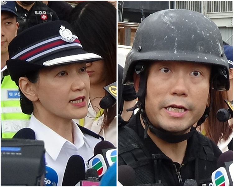 黎遨遊(右)指炸彈頭下尾上三分二彈身埋於泥土,增加拆彈難度。圖左為郭美森。