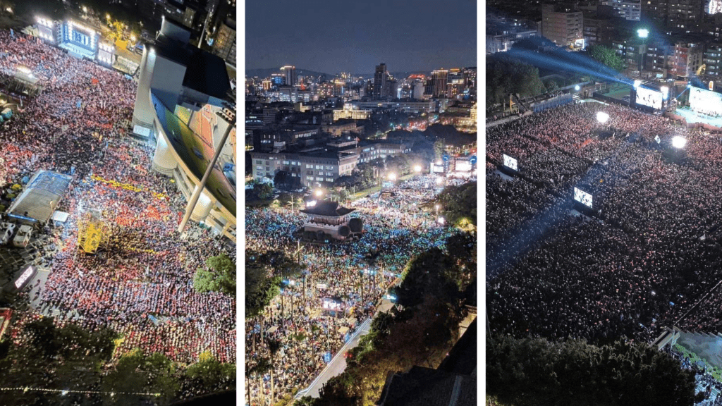 （左起）國民黨、民眾黨、民進黨的選前之夜造勢大會人潮。