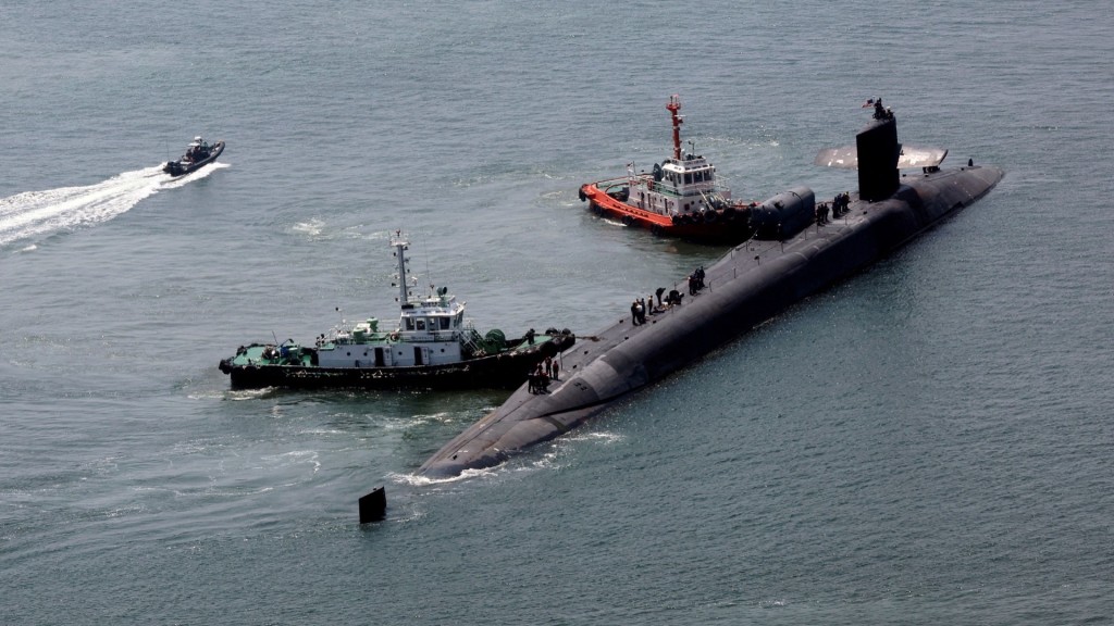 美國俄亥俄級核動力潛艇「密歇根號」（SSBN 727）2023年6月16日抵達南韓釜山一個港口。路透社