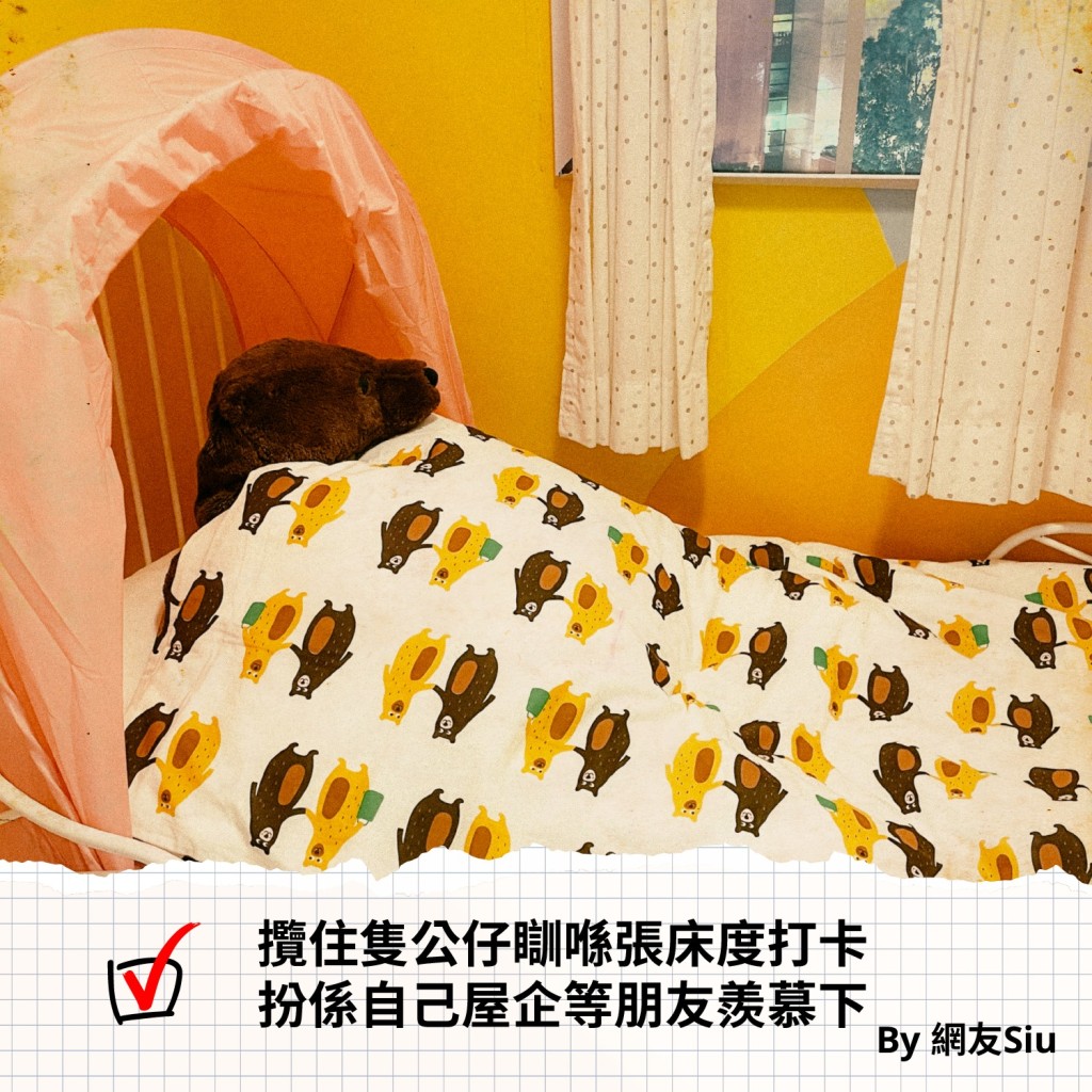 揽住只公仔瞓喺张床度打卡，扮系自己屋企等朋友羡慕下。IKEA fb图片