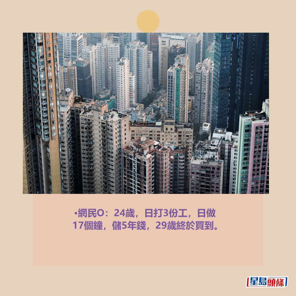 •網民O:24歲,日打3份工,日做 17個鐘,儲5年錢,29歲終於買到。資料圖片 •網民O:24歲,日打3份工,日做 17個鐘,儲5年錢,29歲終於買到。資料圖片