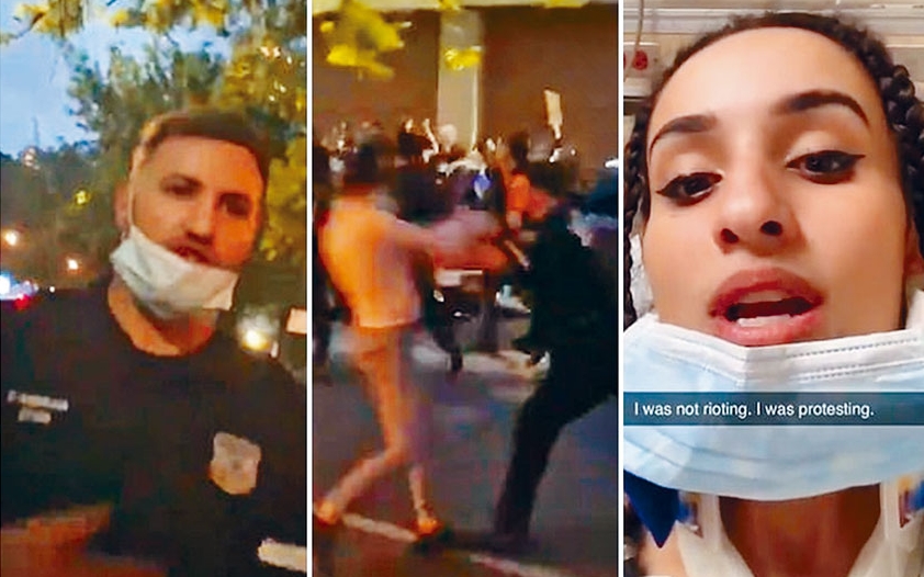 紐約女示威者遭警推到事件引發爭議。影片截圖