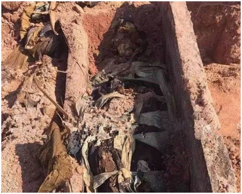 棺材中躺著一具保存完好的女乾屍，並放著一面銅鏡。網上圖片