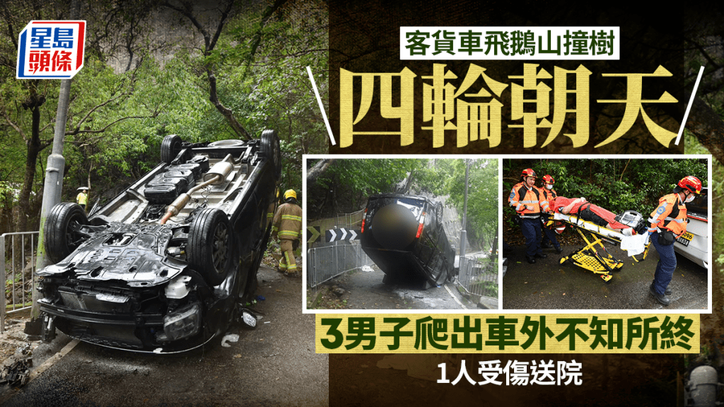 飛鵝山客貨車撞樹反肚 3男爬出後不知所終 1人受傷送院