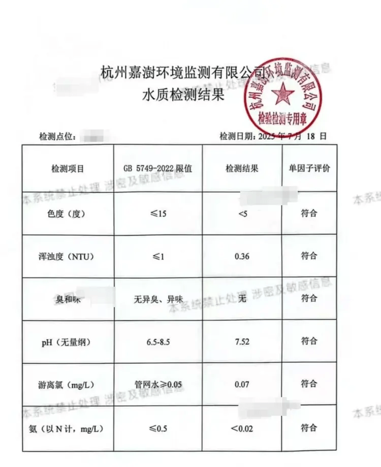 居民收「合格」水質檢測報告。 居民收「合格」水質檢測報告。