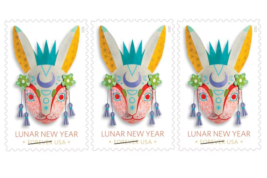 美国邮政总局最新兔年邮票开售。 网上图片