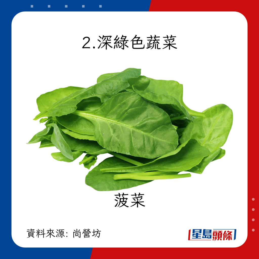 高钙食物来源：深绿色蔬菜 菠菜