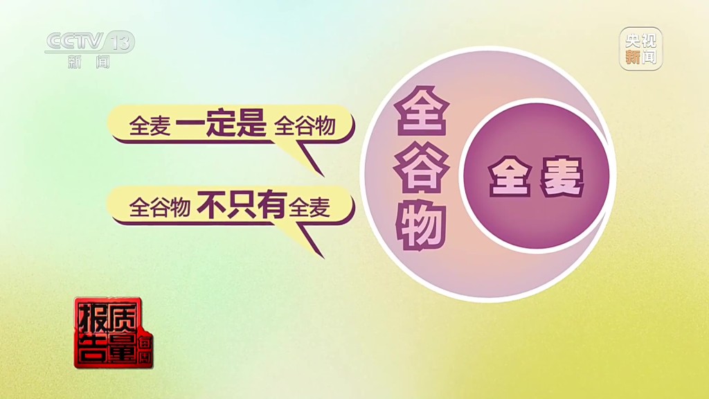 全麦一定是全谷物。 央视