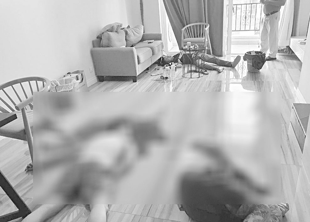 三名台灣男子倒臥在血泊中。
