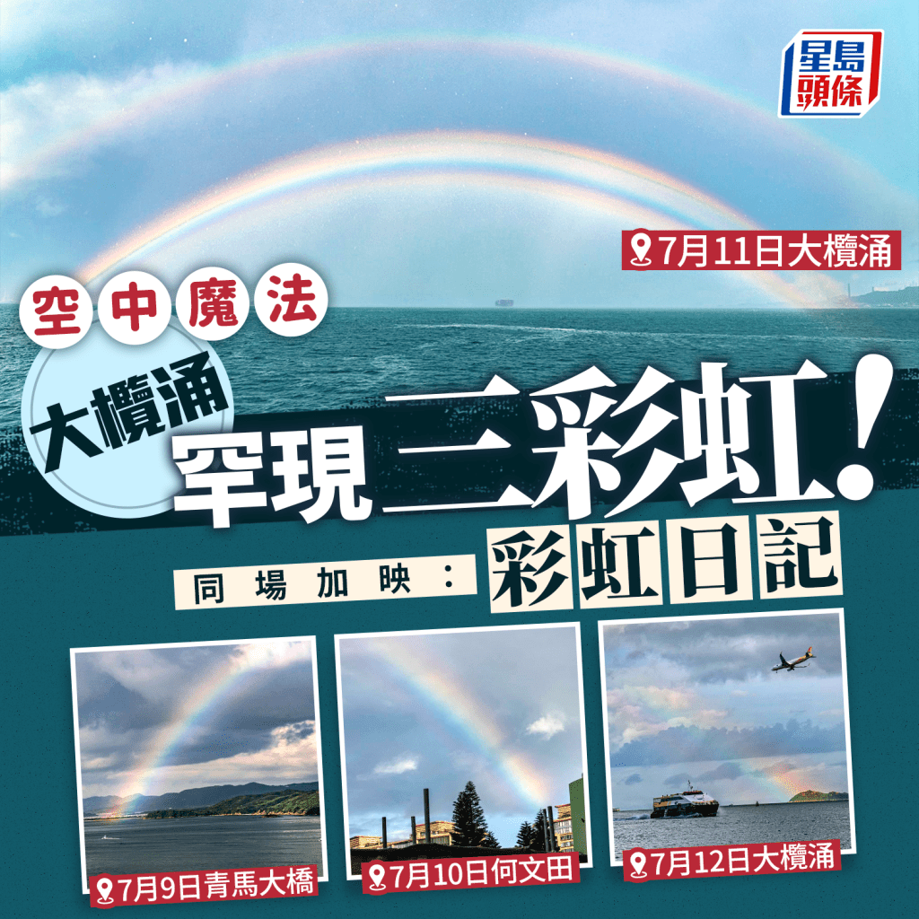 大欖涌罕現「三彩虹」 彩虹連續5日掛天邊 天文台教路：背住ＸＸ先會望到