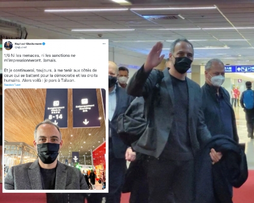 歐洲議會「外國干預歐盟民主程序特別委員會」主席格魯克斯曼在Twitter 發放前往台灣的照片。 (網上圖片)