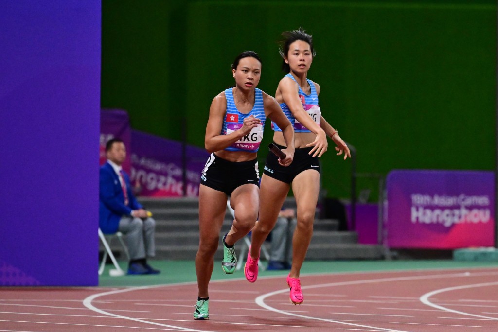 香港女子队跑4x100接力决赛。（陈极彰摄）