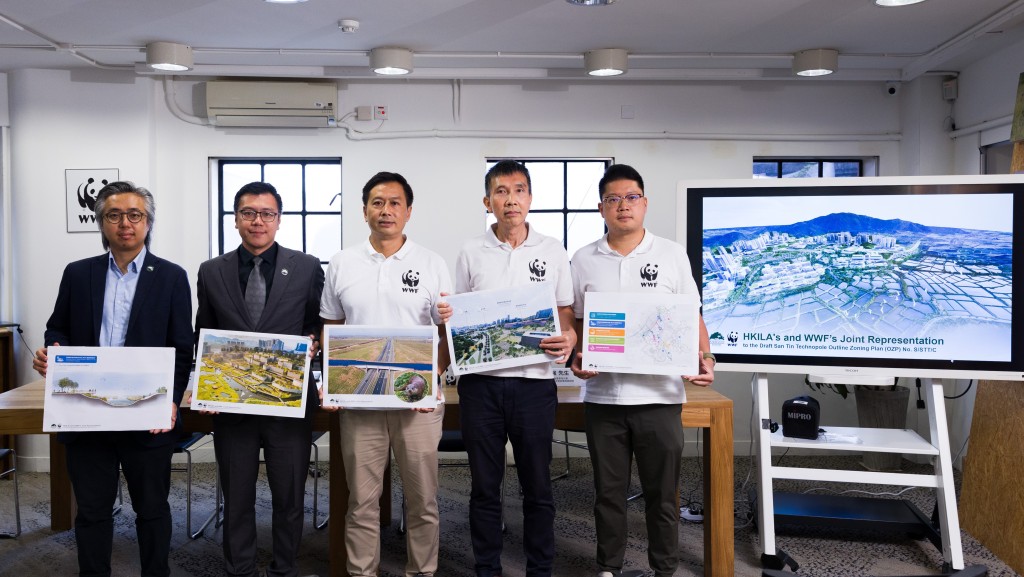 香港園境師學會 (HKILA) 與世界自然基金會香港分會 (WWF) 今日(27日)就新田科技城規劃提出五大優化方案。大會提供圖片