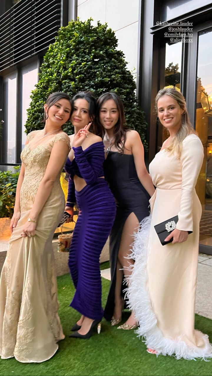 （左起）新娘Katherine Chan、林恬兒、何超欣、Lili Buffett。