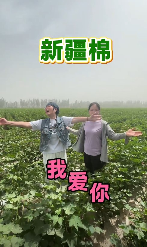 苑瓊丹高呼新疆棉我愛你。 苑瓊丹高呼新疆棉我愛你。