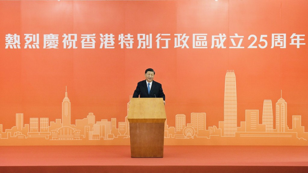 國家主席習近平今日在廣深港高鐵西九龍站向傳媒發表簡短講話。政府新聞處圖片