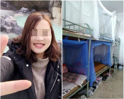女死者（左）；学校女生寝室（右）。网图