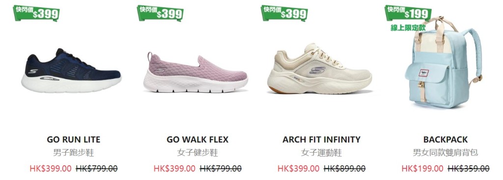 SKECHERS减价｜运动鞋／袋／T恤／帽激减低至$99