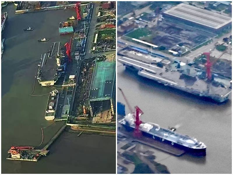 有军迷利用乘客机经过造船厂上空机会偷拍中国战舰建造情况。