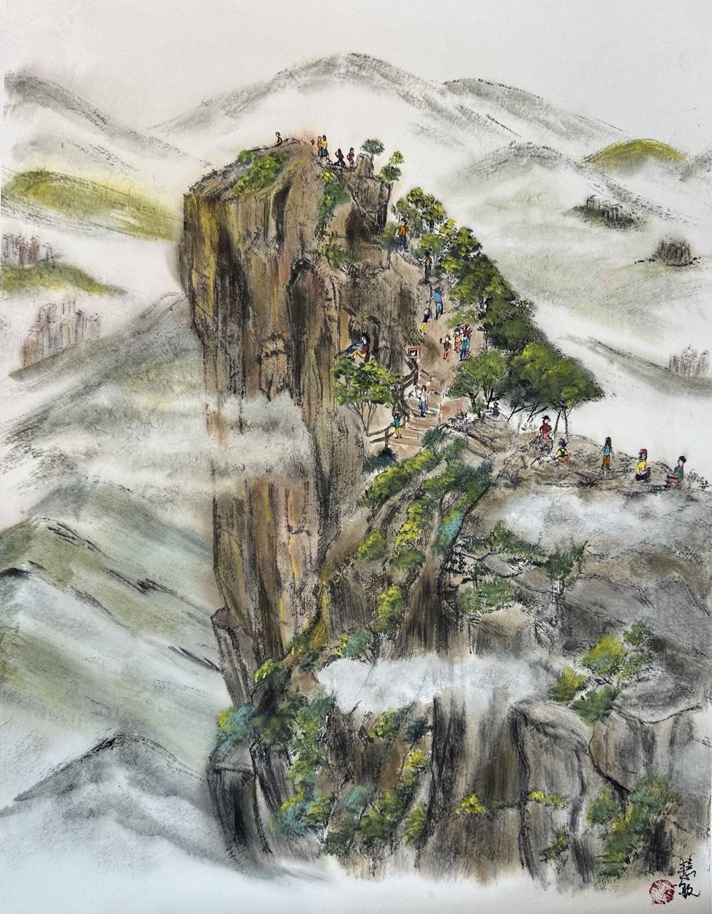 WM Li 狮子山上 (2023), 水墨画, 高 53.5x 宽 39cm