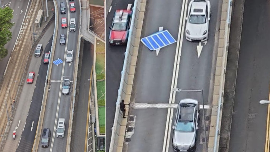 中環興建中商廈玻璃保護膜脫落 擊中私家車擋風玻璃。網上圖片