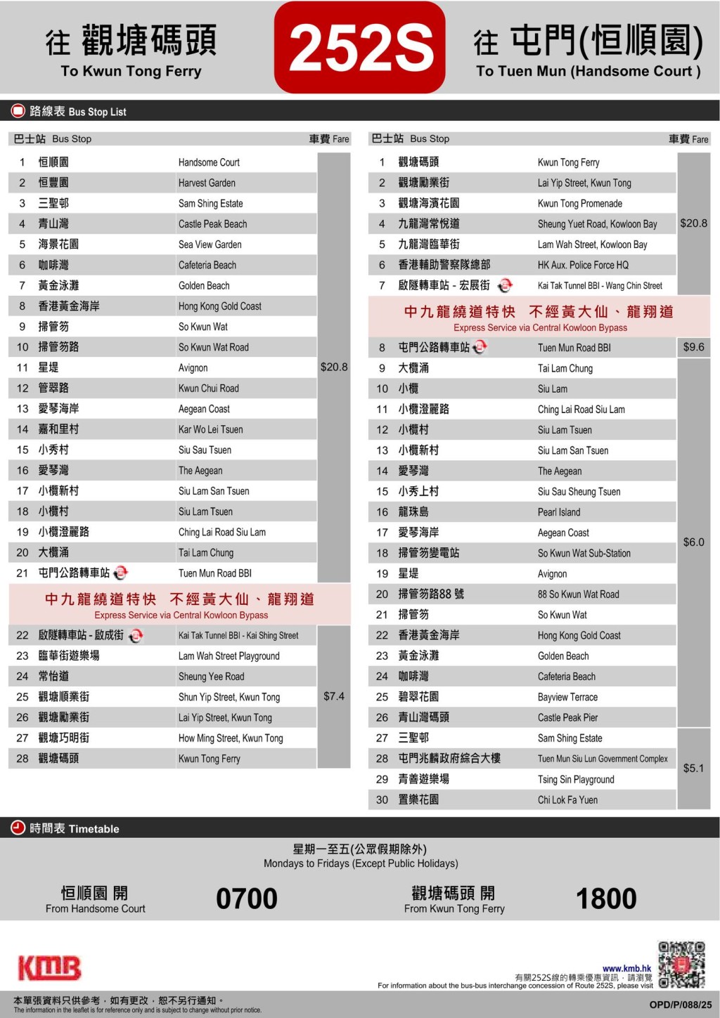 九巴路線252S站點路線圖 九巴路線252S站點路線圖