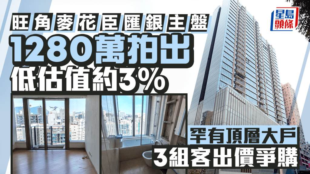 旺角麦花臣汇银主盘1280万拍出 低银行估价约3% 罕有顶层大户 3组客出价争购 