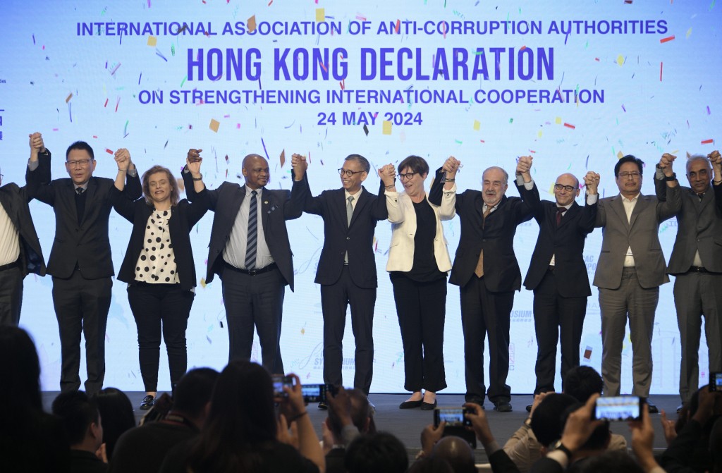 国际反贪局联合会于会议上首次发表以香港命名的反贪国际宣言《加强国际合作预防和打击贪腐香港宣言》。陈浩元摄