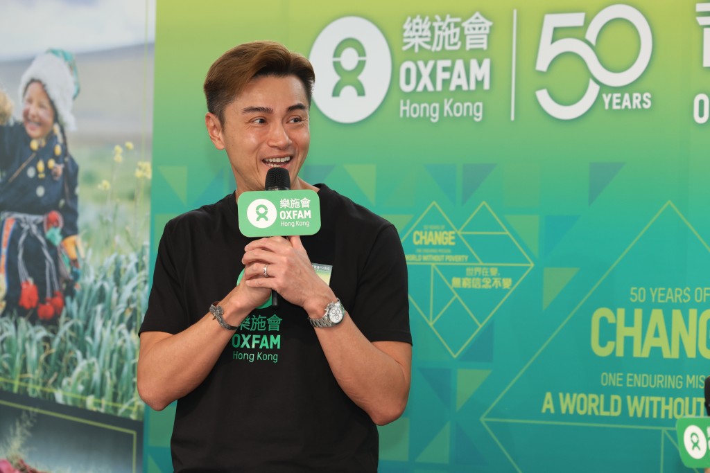 樂施大使黃浩然分享與樂施會的連結，他同時身體力行，與家人一起 參加「樂施貧富宴」。