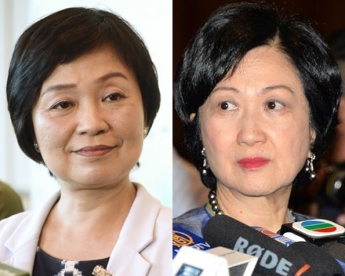 葉劉淑儀(右)認為蔡若蓮暫時不會推行國教。資料圖片
