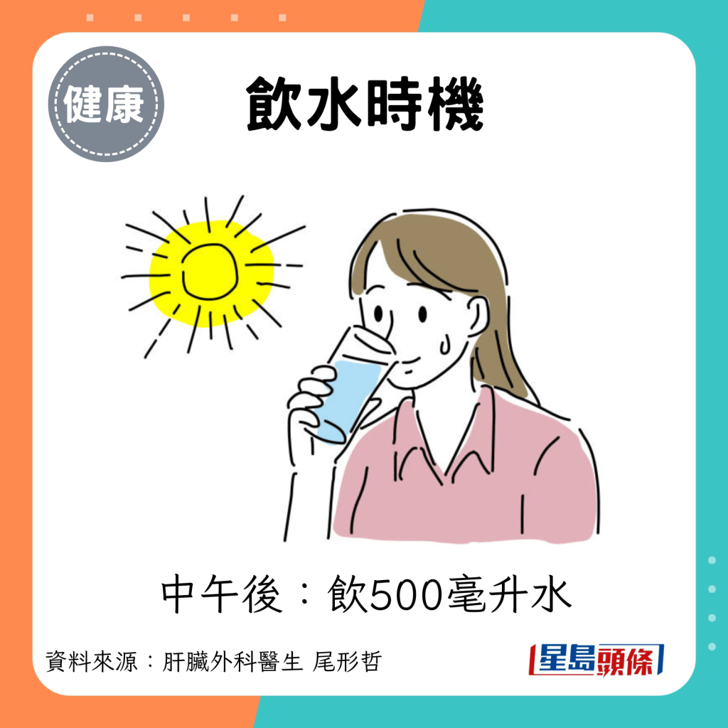 中午后：饮500毫升水