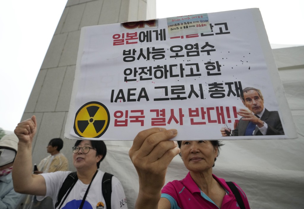 在南韓亦有市民上街抗議日本福島核污水排海的計畫。美聯社