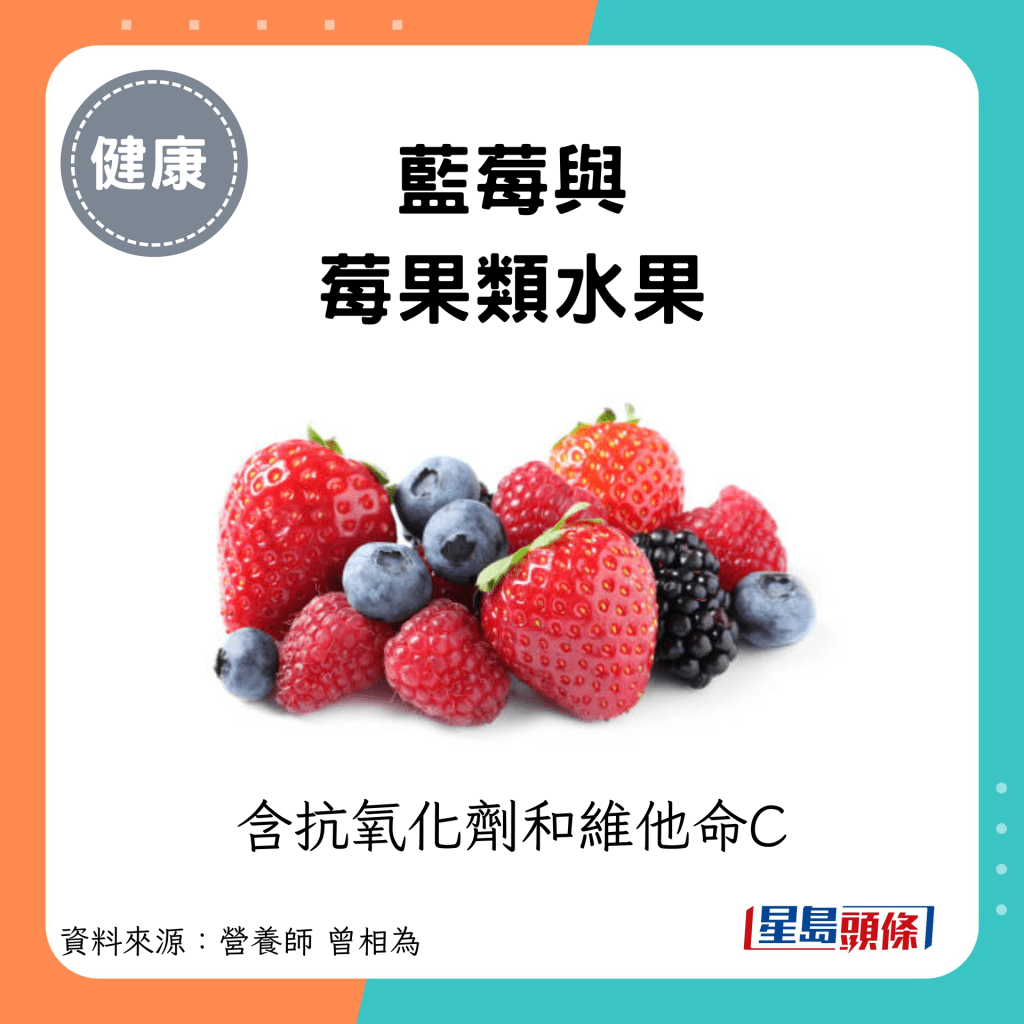 藍莓與 莓果類水果：含抗氧化劑和維他命C