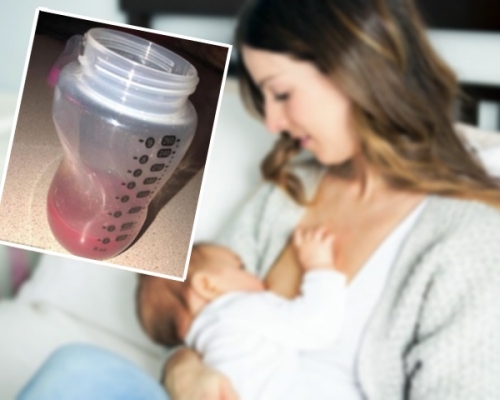 澳洲母親為女兒哺乳時,發現女兒反常地比平時更用力吸吮,赫然發現自己乳汁呈粉紅色。設計圖片