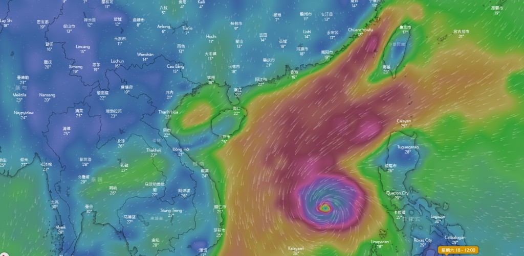 美国全球预报系统料热带气旋进入南海后靠近海南岛。Windy截图