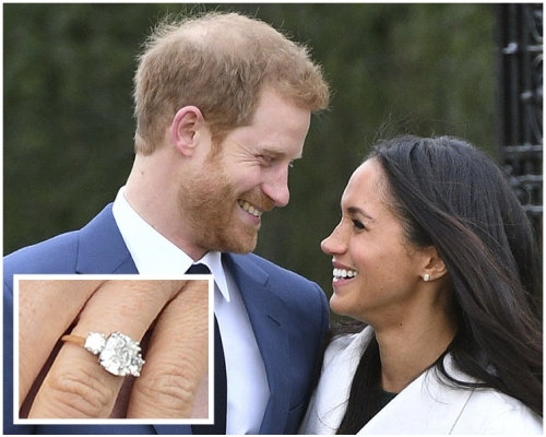 哈里親自設計訂婚戒指共由3粒鑽石組成。 AP  