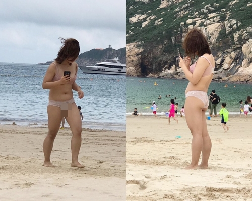 女子身穿將肉色內衣褲當作泳衣。網民‎Maverick Hau圖片