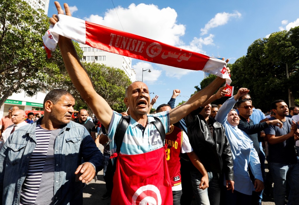 突尼斯又再爆发反政府示威。路透社图片