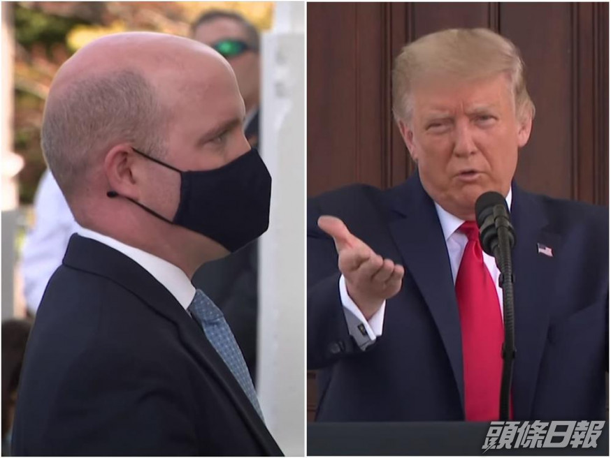 特朗普曾在記者會上要求記者除口罩。影片截圖