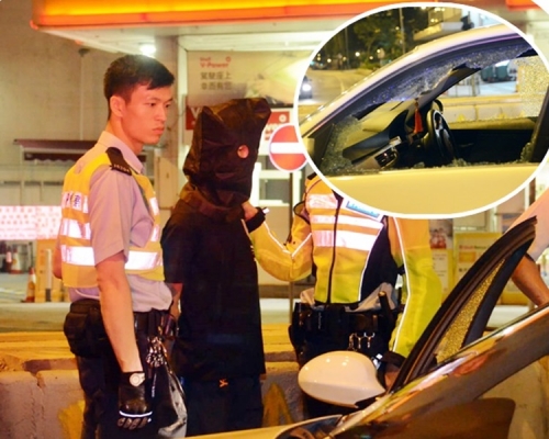 被捕司机协助调查。小图为爆裂车窗。