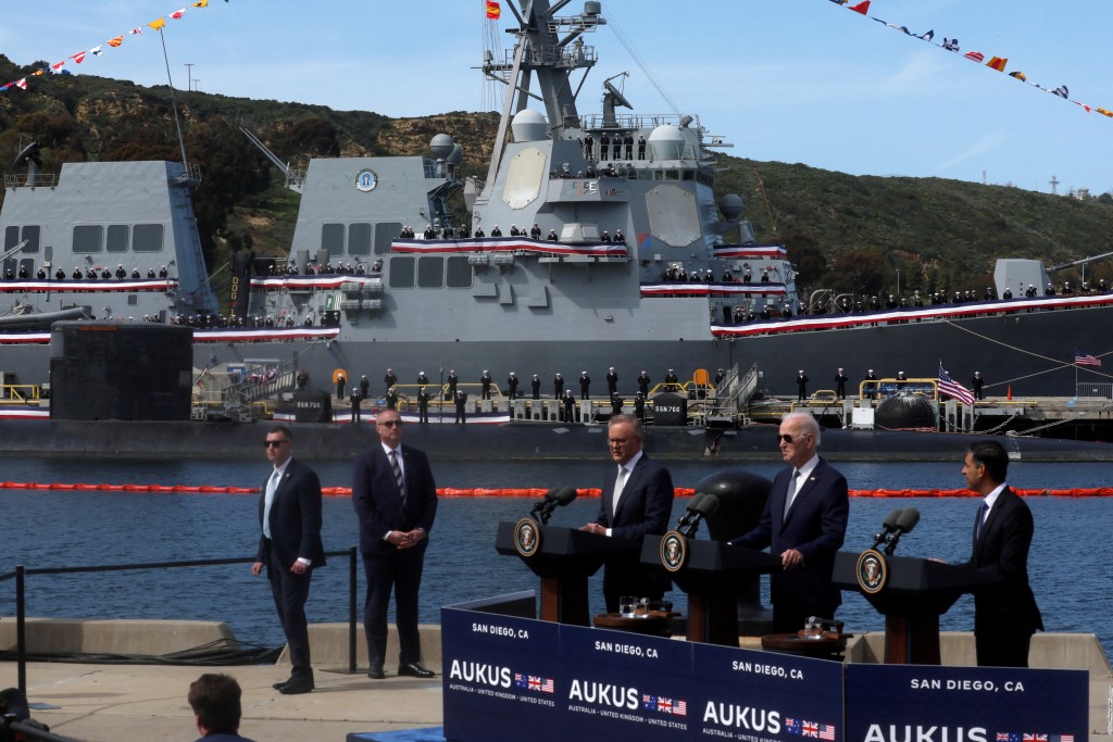 澳英美三方年前达成安全夥伴关系，协助澳洲建造潜艇。路透社
