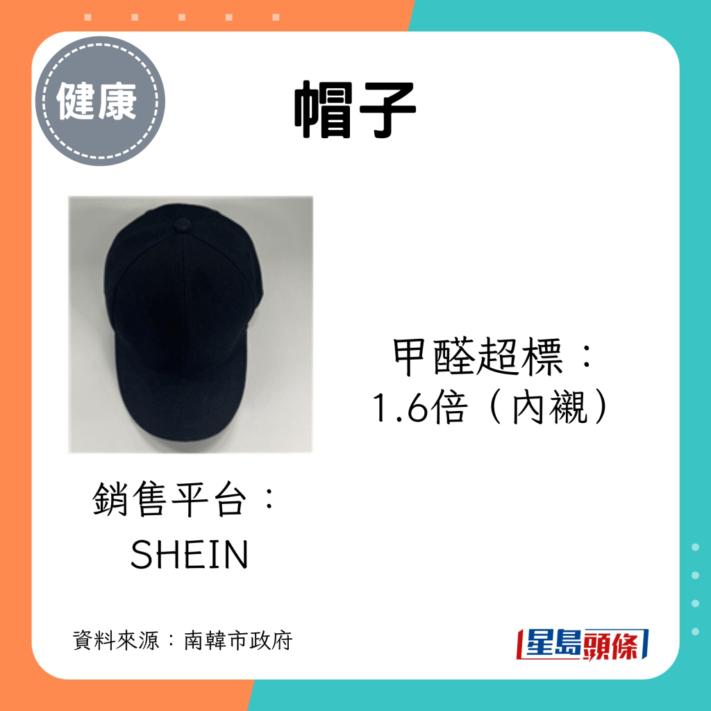 SHEIN的一款帽子甲醛超標