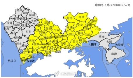 深圳市發佈分區暴雨黃色預警信號。