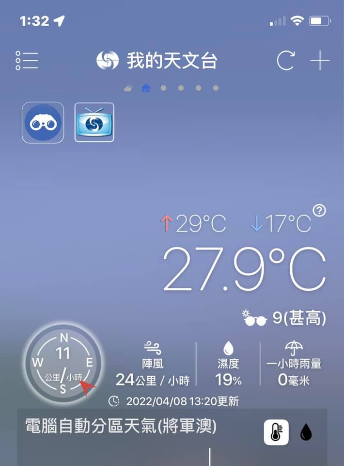 岑智明指出各區今日濕度跌至非常低。岑智明FB圖片