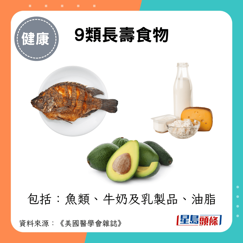 長壽食物：魚類、牛奶及乳製品、油脂