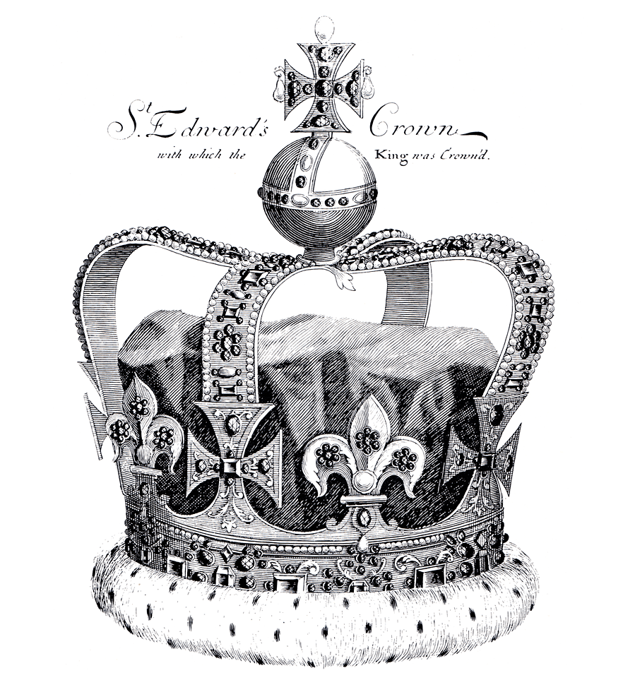 17世紀傳令官兼系譜學家Francis Sandford繪畫的聖愛德華皇冠。維基